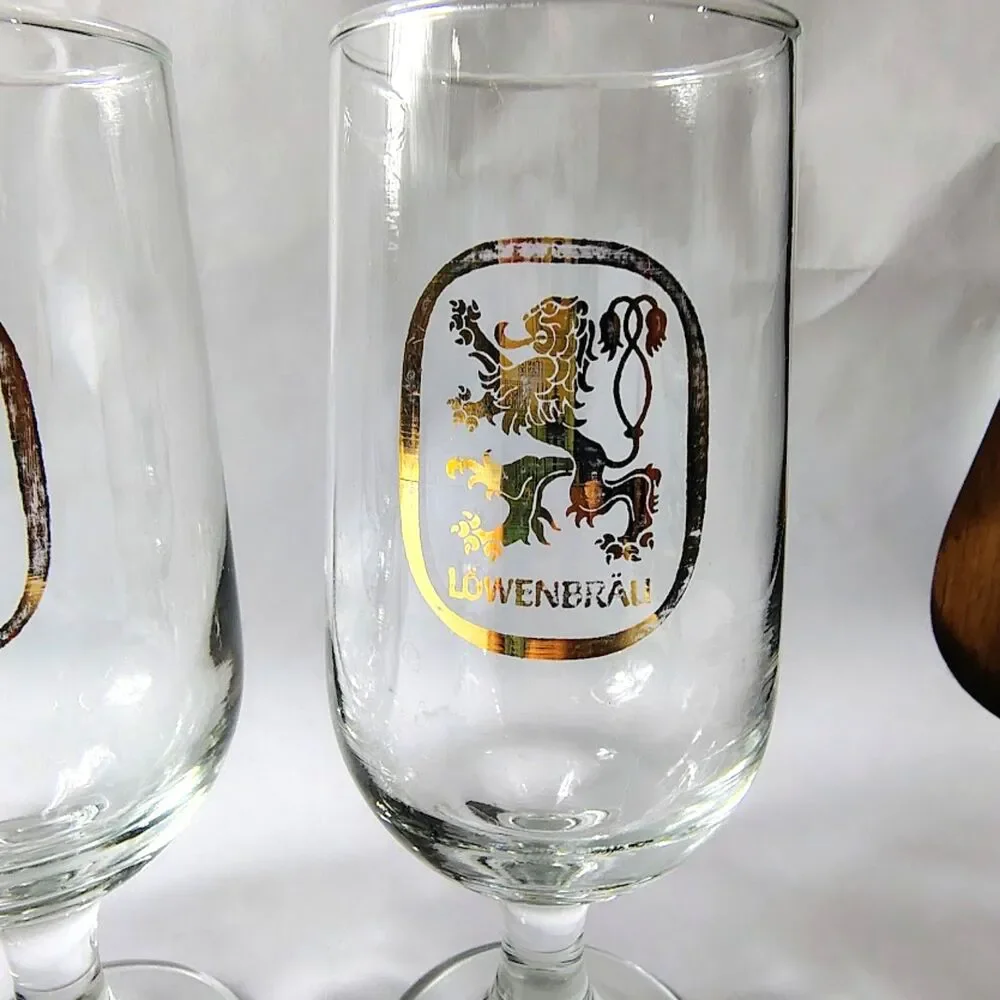 Set 4 LOWENBRAU Pilsner Beer Glasses Short Stemmed